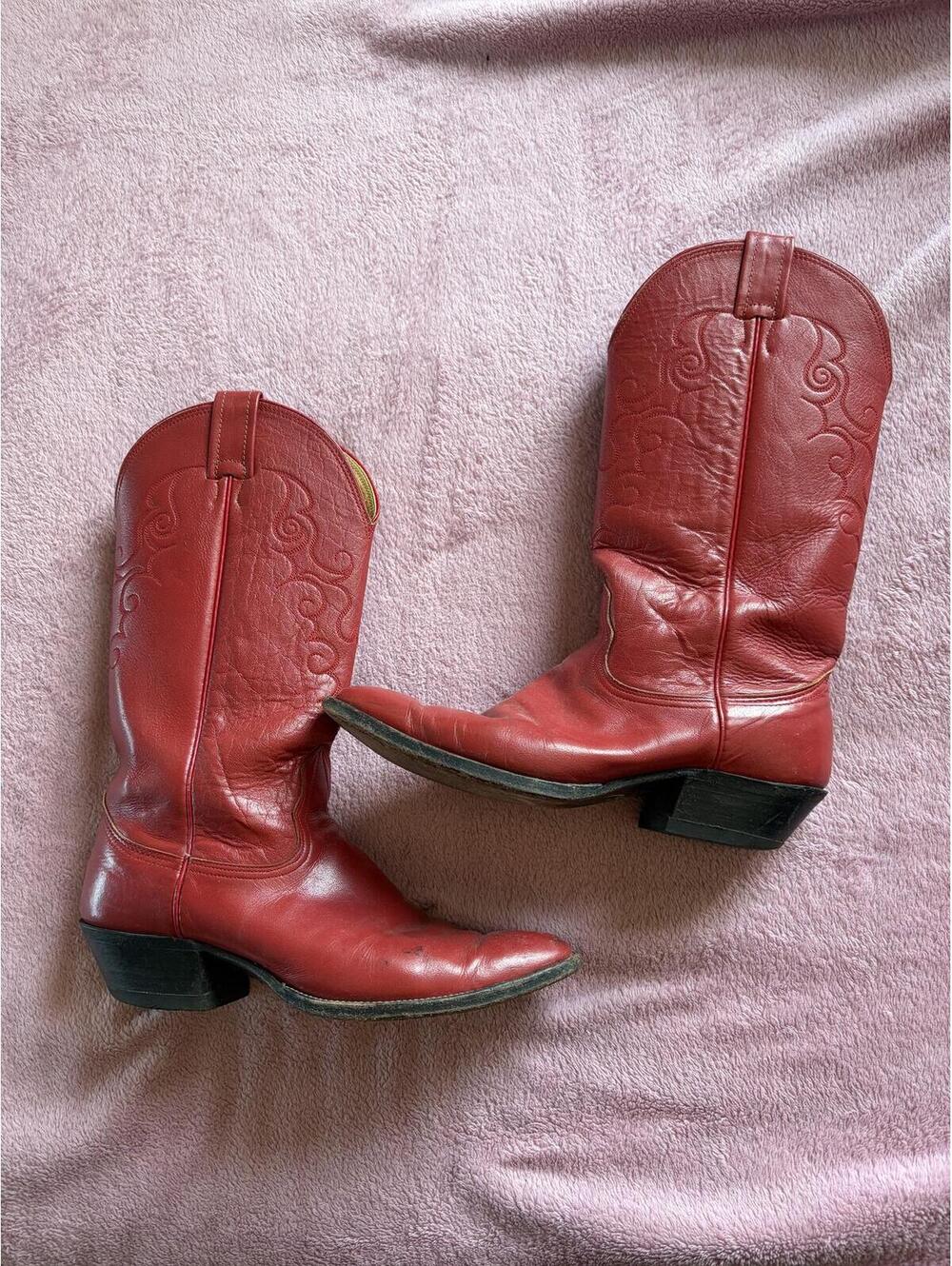Vintage Red Leather Cowboy Boots by Tony Lama